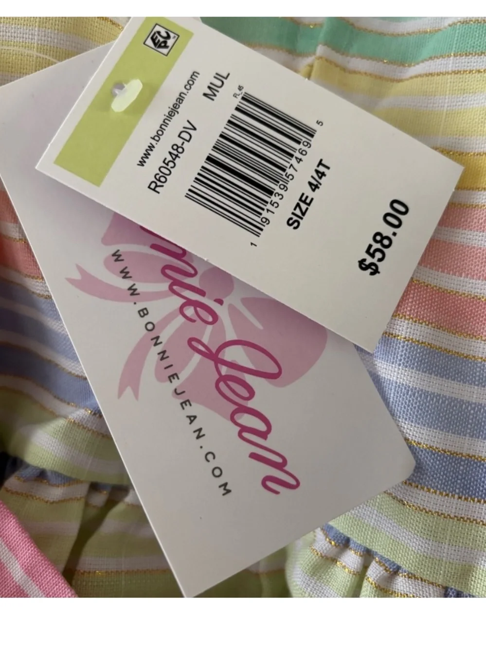 NWT Bonnie Jean Pastel Stripe Party Dress – Girls Size 4/4T